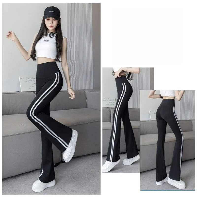 2026 New Women High Waist Side Stripe Flare Leggings Tummy Control Stretch Workout Pants Casual Slim Bootcut Yoga Trousers