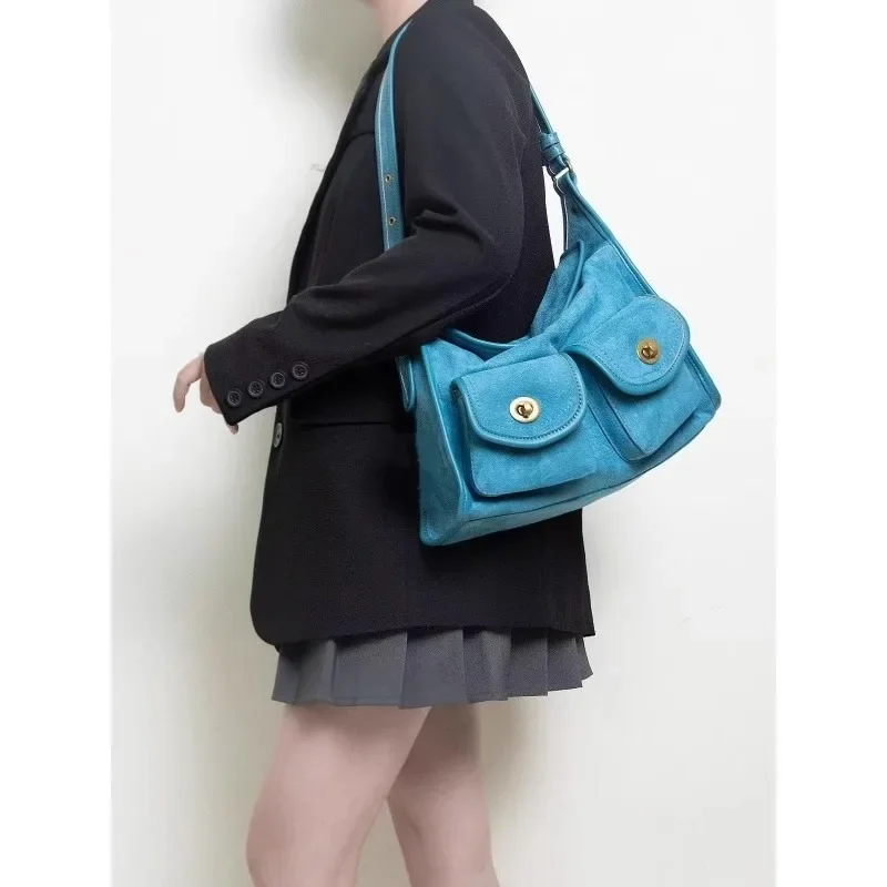 حقيبة كروس بكتف واحد كاجوال للركاب بسعة كبيرة من جلد الغزال حقيبة وسادة بنمط عتيق وبطانة من البوليستر #2