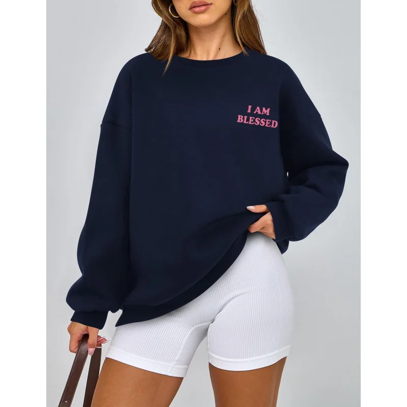 Women's Autumn Fashion Oversized Sportswear Casual Round Neck Long Sleeved Printed Pullover