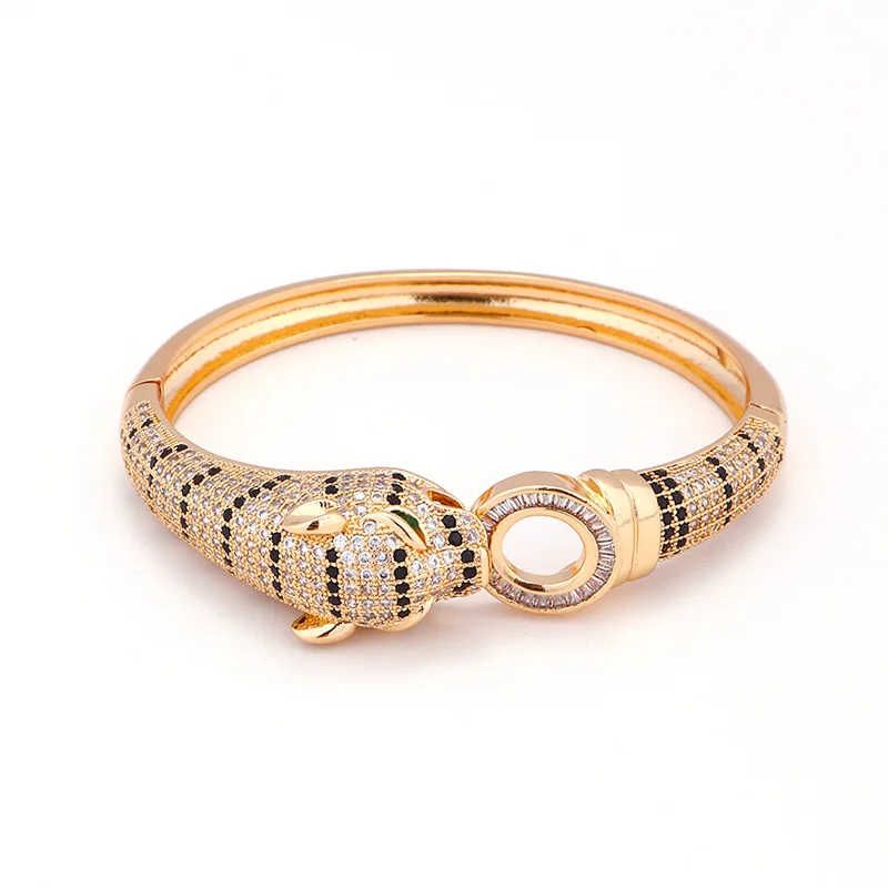New Exquisite Personalized Light Luxury Hip Hop Full Diamond Leopard Women\'s Bracelet