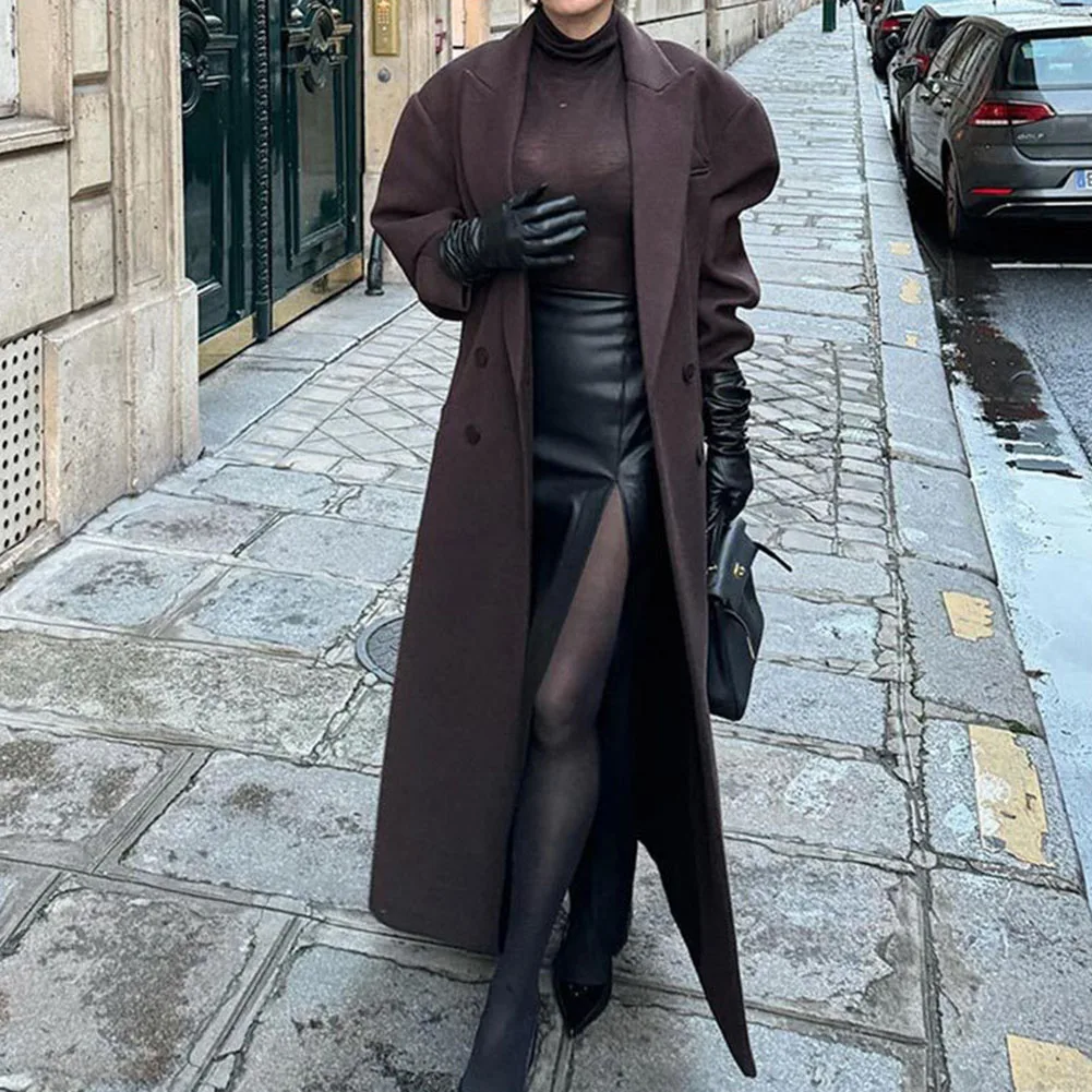 

Women\\'s Long Sleeve Double Breasted Lapel Jacket Classic Outerwear for Office Commuting Street Style Casual and Daily Use