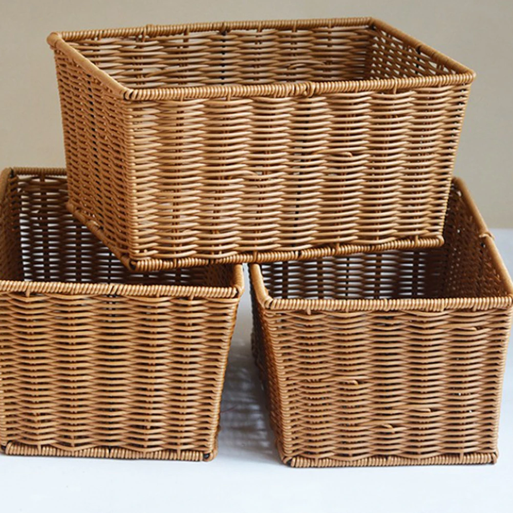 

1pc 30*25*12Cm Rattan Storage Baskets Ventilated Organizer For Bathroom Kitchen Supermarket Household