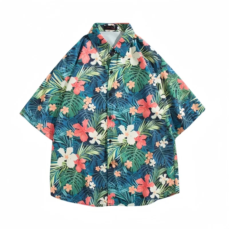 Camisa estampada de manga curta masculina, tops soltos casuais, casaco floral havaiano, bonito casaco vintage, moda de férias na praia, verão