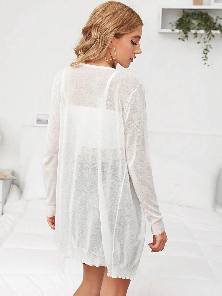 Cardigan tricoté mi-long pour femmes, élégant, couleur unie, plage, printemps été, ample, polyvalent, pare-soleil