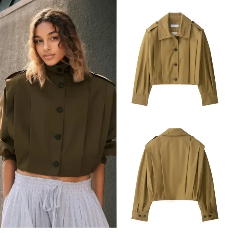 

Женское свободное однотонное пальто с лацканами, однобортное зеленое женское пальто с длинными рукавами, весна-лето 2021, модная женская укороченная верхняя одежда