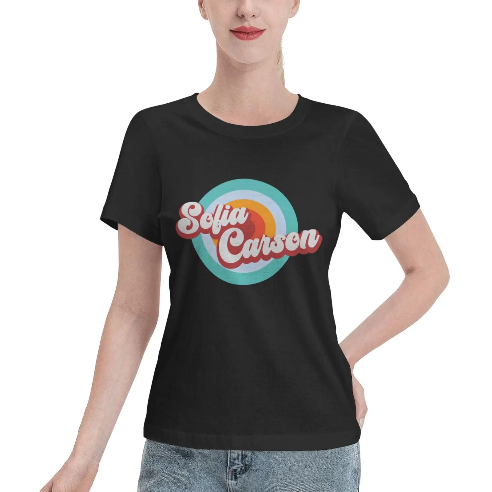 Sofia Music Carson Shirt Women'S Summer Shirts Short Sleeve Crew Neck Cotton Tshirts Tees Tops Black