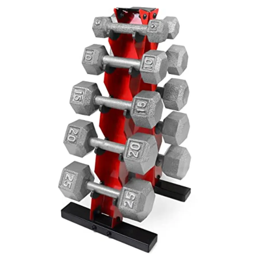 

5-25 Lb Cast Iron Dumbbells Set with A Frame Storage Rack Solid Gray/Black Hexagon Free Weights for Weight Lifting Strength Tra