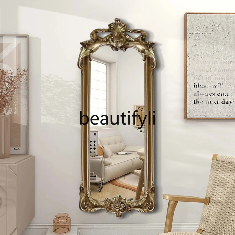 

French retro carved full body dressing floor fitting mirror special-shaped mirror wall-mounted floor mirror