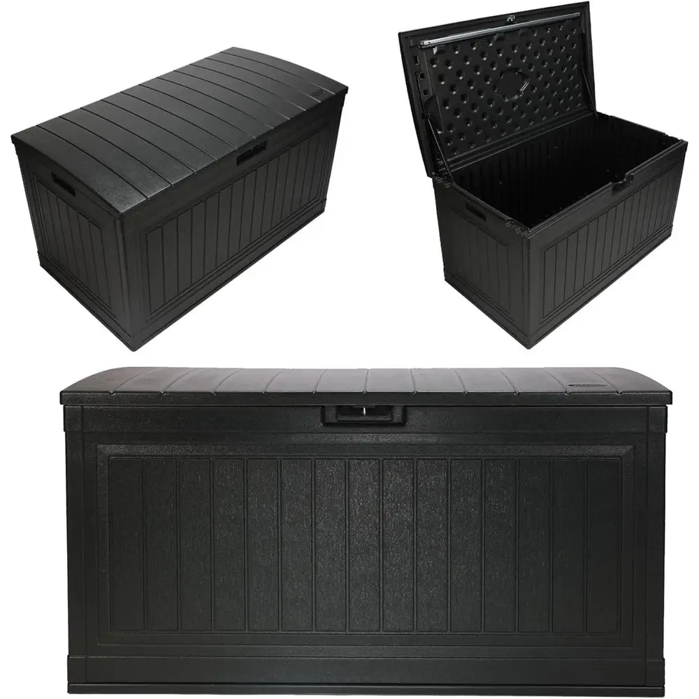 Large 80-Gallon Outdoor Patio Deck Storage Box with Padlock Lid, Ideal for Benches, Cushions, Garden Tools