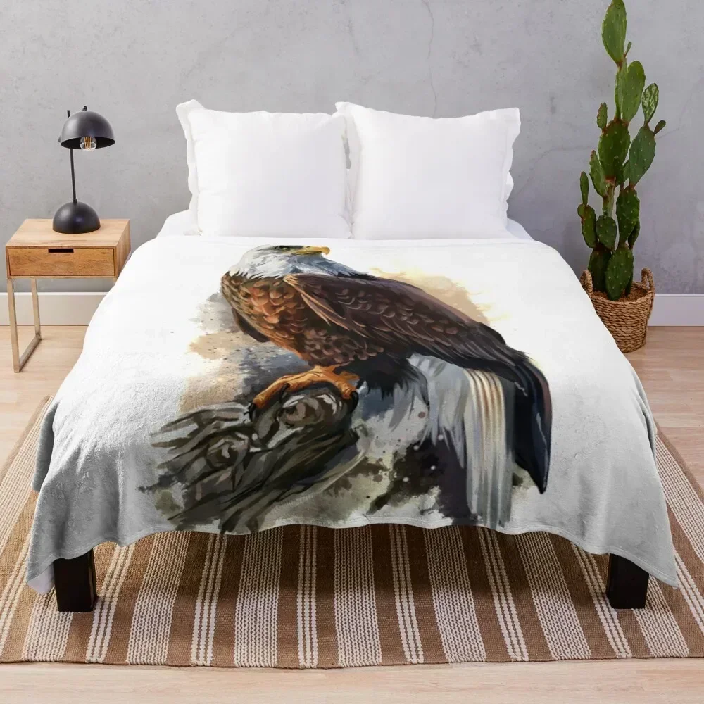 Bald Eagle Watercolour Throw Blanket No Pilling Soft Warm Blanket for Bed