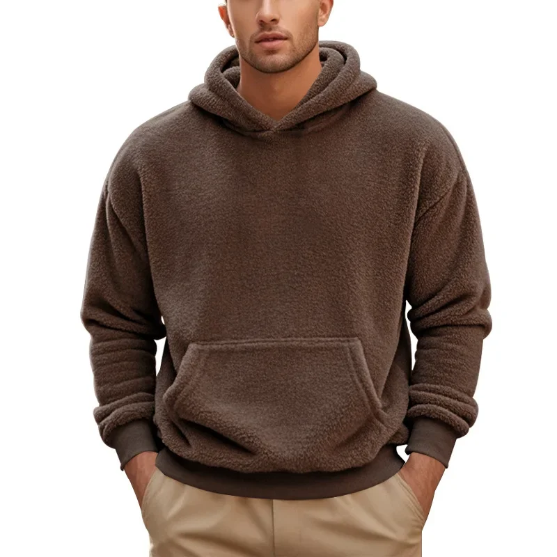 American Plus-size Men's Clothing. New Autumn and Winter Style. Double-sided Fleece Hooded Pullover Leisure and Loose Sweatshirt