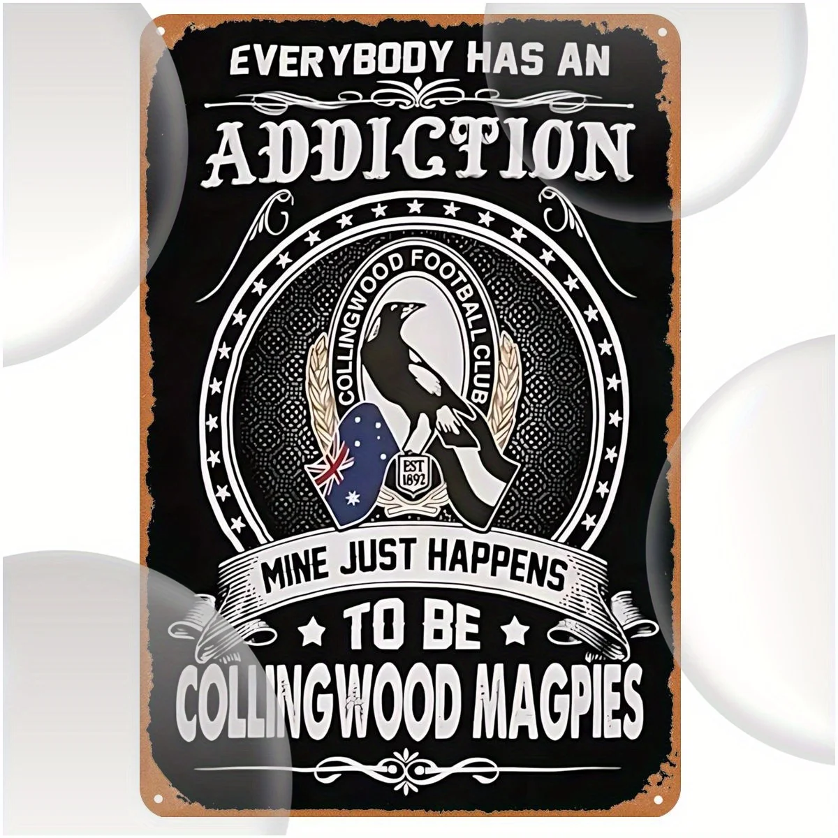 Metal Collingwood Magpies Tin Sign, Vintage Football Club Wall Art, Rustic Man Cave Decor, Farmhouse Bathroom Bar Cafe Garden