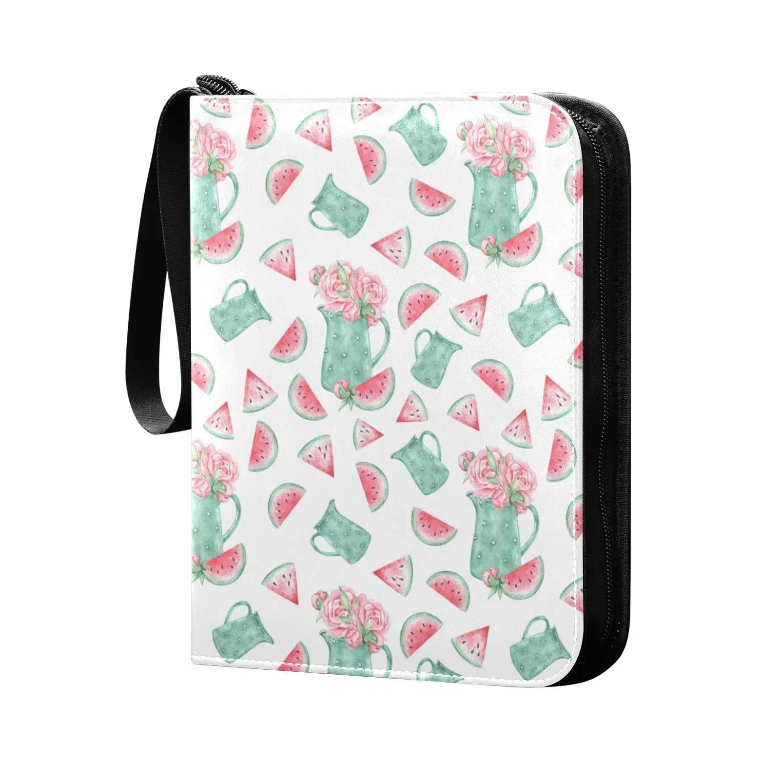 Slices Watermelon Peony Flowers 4 Pocket Cards Binder, 400 Double Sided Pocket Album Game Cards, Unique Card Collection Storage