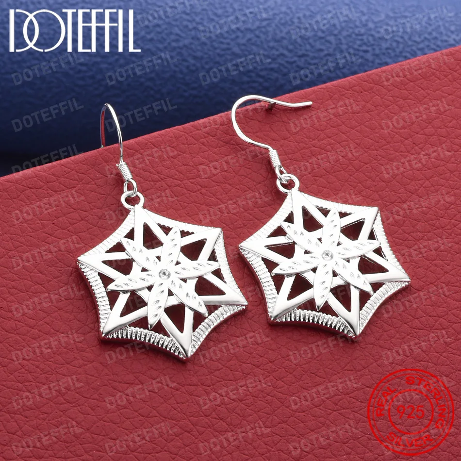 Exquisite 925 Silver Openwork Starburst Earrings – Stylish Wedding Accessories and Party Gifts for Women