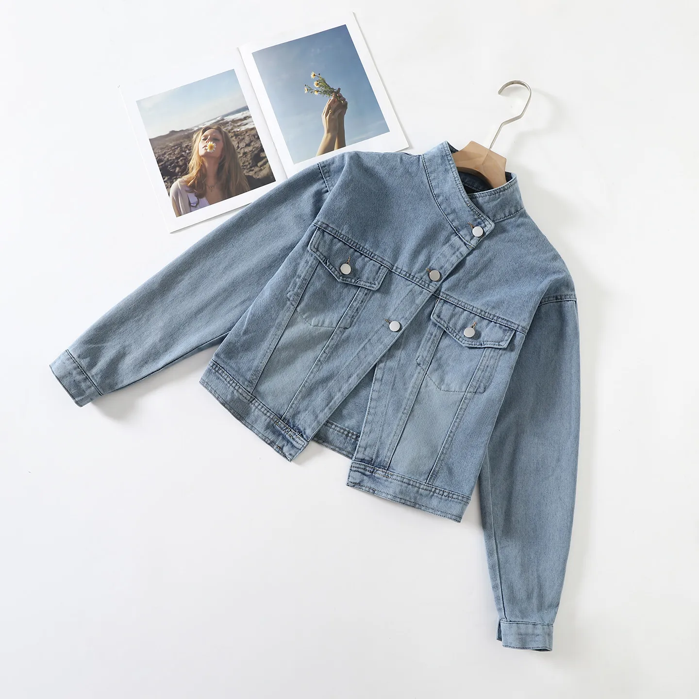 Spring Autumn Vintage Blue Denim Jacket for Women 2026 New American Style High Street Coats Personalized Single Breasted Tops