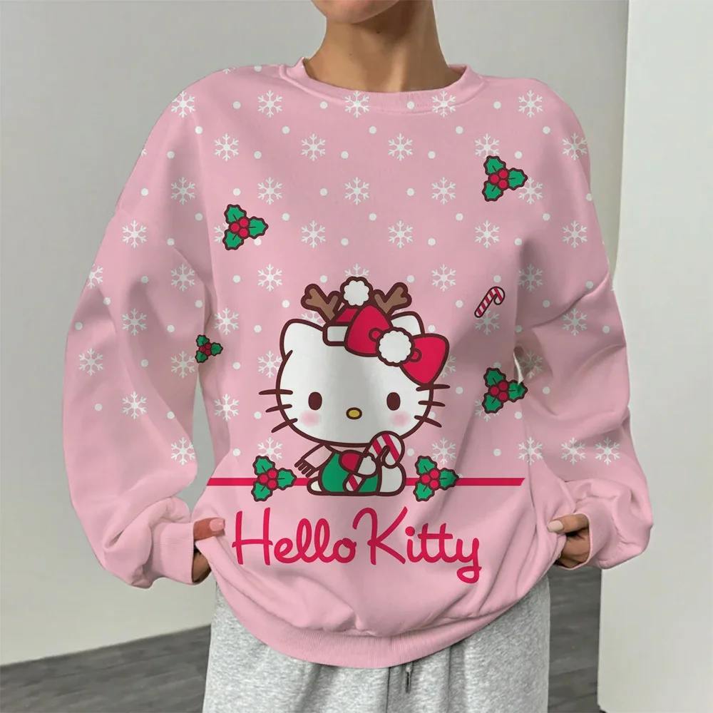 Vintage HELLO KITTY Print Crewneck Pullovers Harajuku Hoodie Wanita Musim Gugur Sweatshirt kawaii HELLO KITTY Sweatshirts
