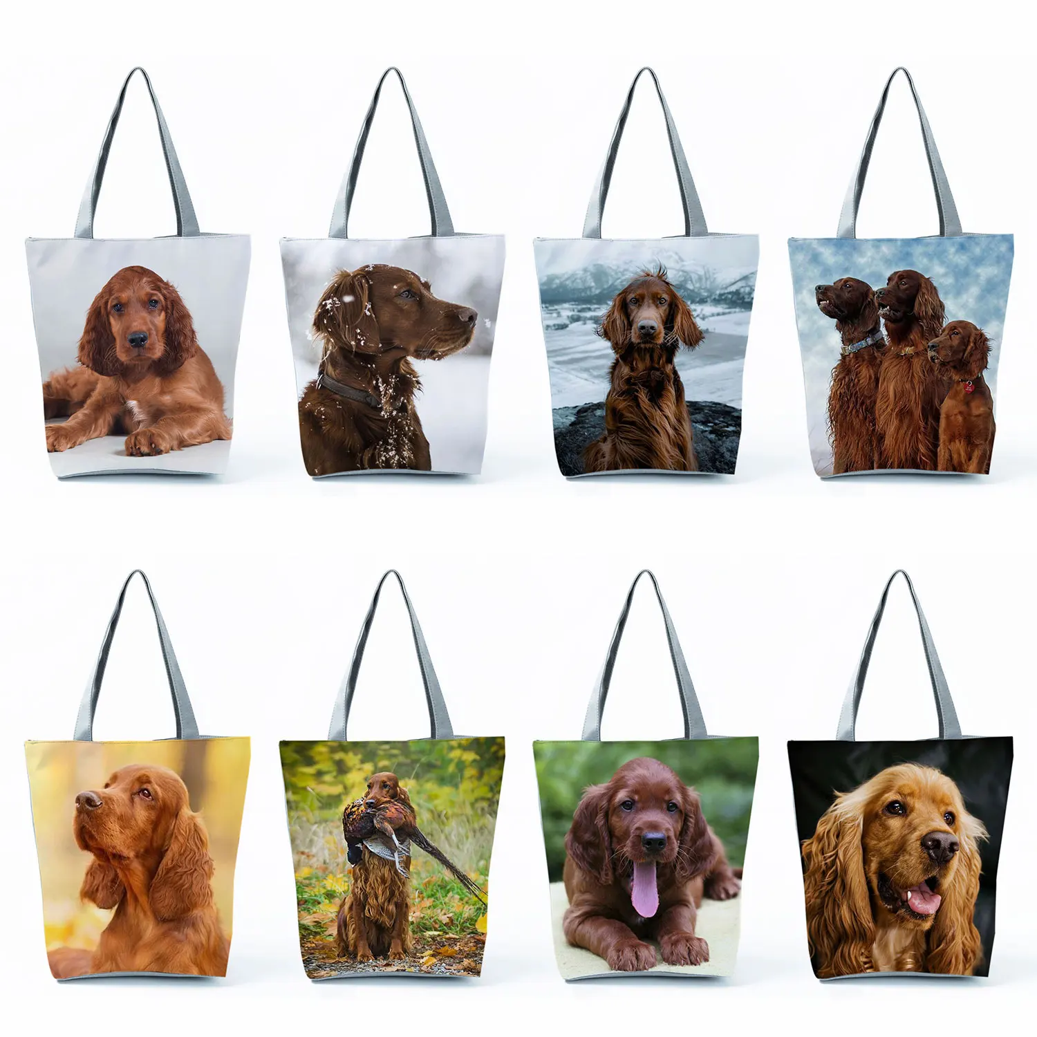 Large Capacity Animal Dog Graphic Female Cute IrishSetter Shopping Bags Groceries Women Handbags Shoulder Bags Foldable Totes