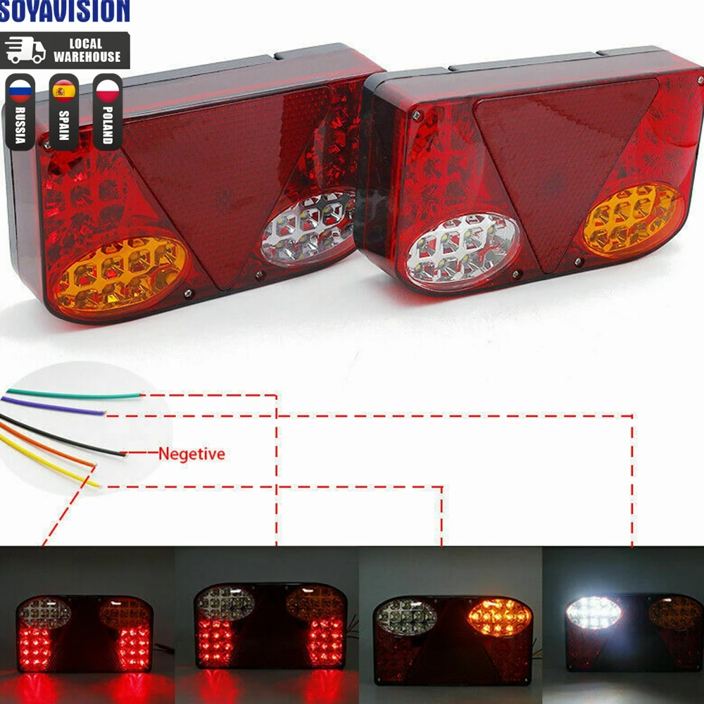 2 Pcs Waterproof Car  LED Warning Tail Light Rear Lamps Pair Boat Trailer 12V 24V Rear Parts for UTE Trailer Truck Auto Lights