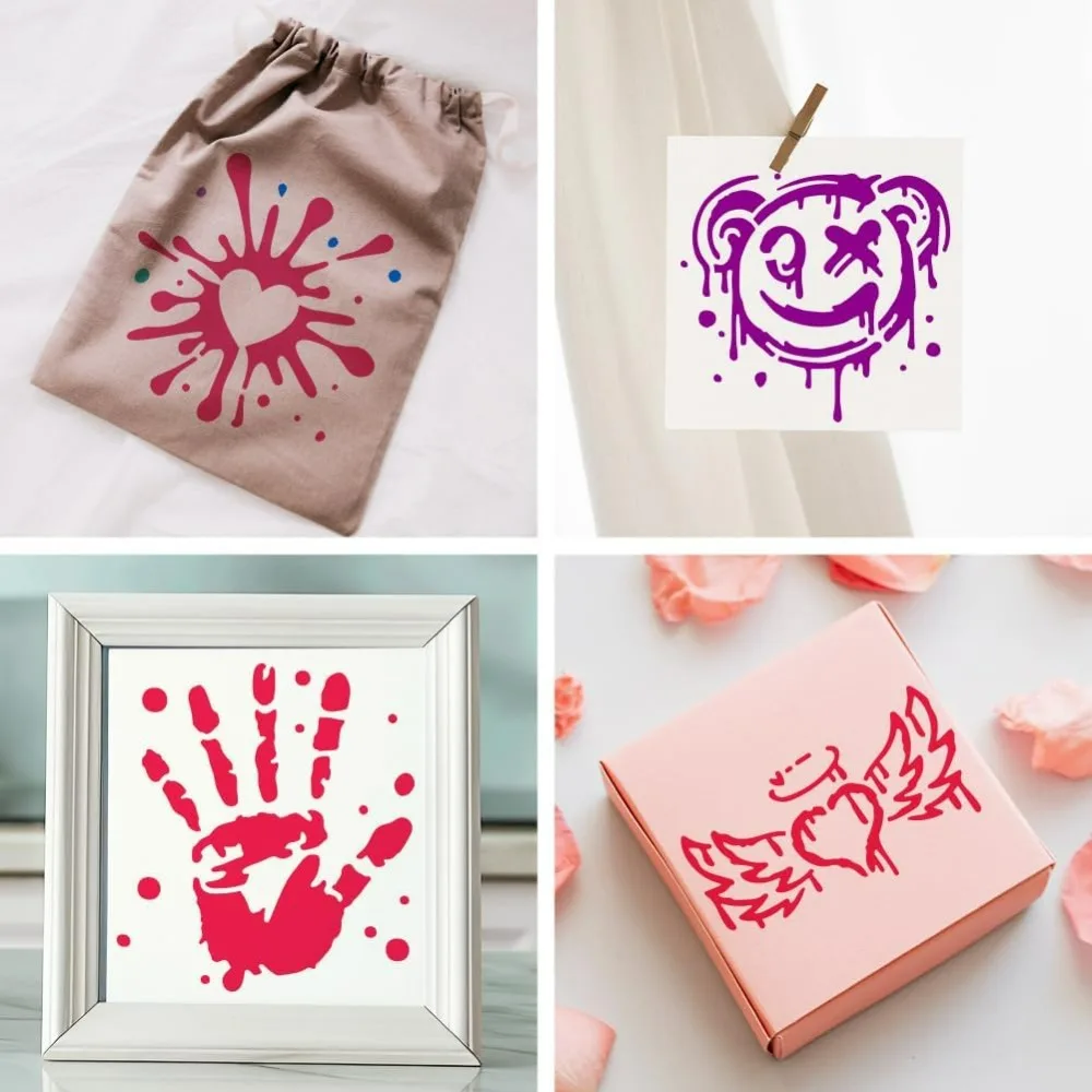 Graffiti Stencil for Painting 11.8×11.8inch Palm Star Arrow Heart Graffiti Stencil with Paint Brush Reusable Feather Crown view 6