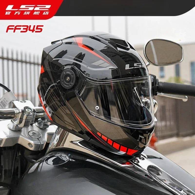 LS2 FF345 FF908  Dual-lens Flip-up Motorcycle Helmet for Men and Women Winter Anti-fog Full-face Helmet for All Seasons