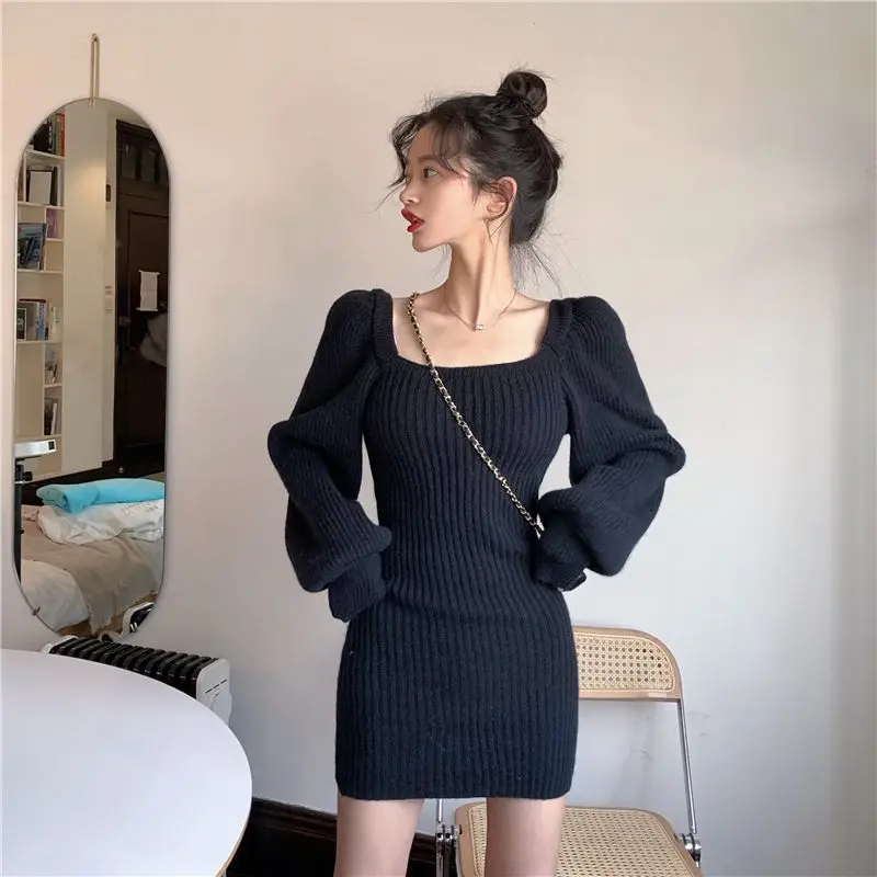 Robe en Crochet pour femmes, Sexy, audacieuse, tendance, Y2k, mode automne-hiver, haute qualité, élégante, col carré, robe en tricot
