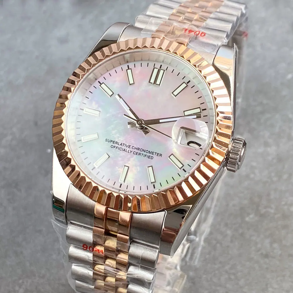 Luxury Rose Gold Case White Shell Dial Tandorio 36mm 39mm NH35 200m Dive Men Mechanical Watch Two Tone Steel Bracelet