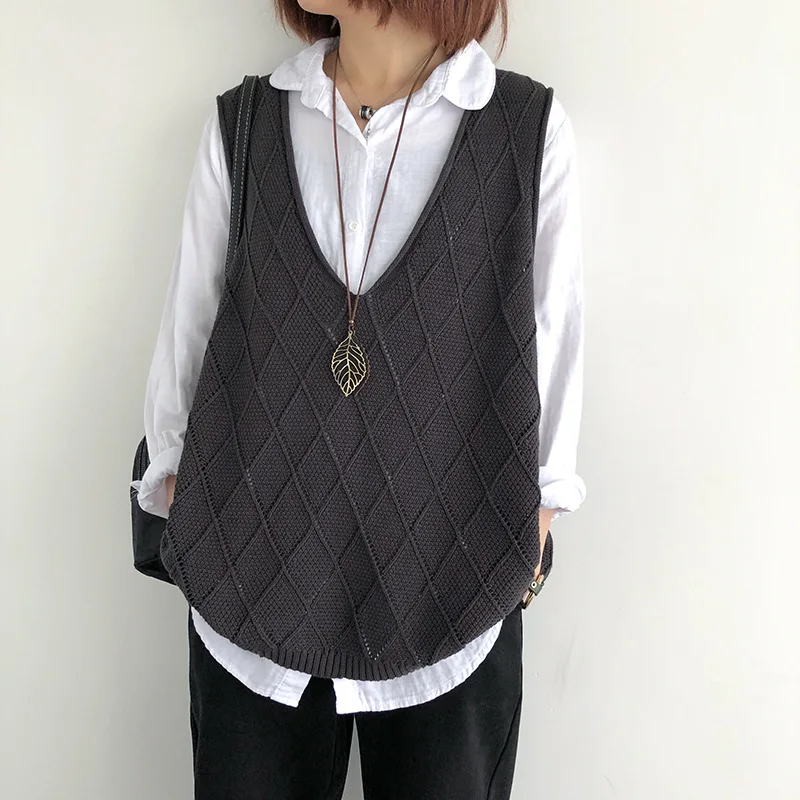 LDZWSM Stylish Knitted Waistcoat Comfortable Women Vest Pure Color High Elasticity Sweater Vest Top Leisure Outwear