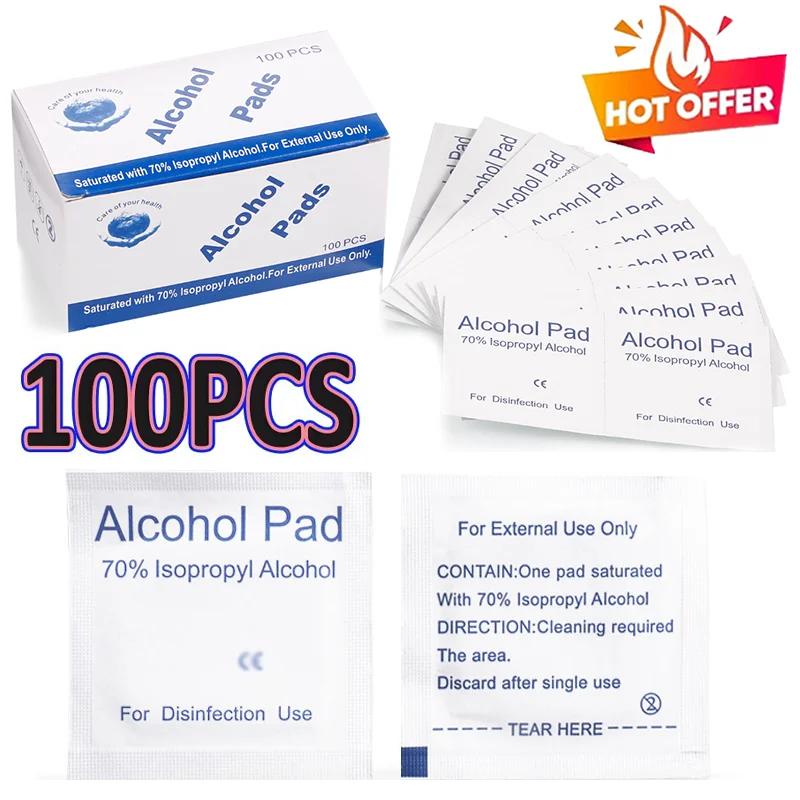 

100Pcs/box 75% Alcohol Wipes Individually Wrapped for Disposable Cleaning Pads Car Detail Glass Wash Towel Screen Glasses Clean