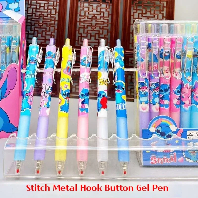 Imagem -03 - Disney-stitch Cartoon Canetas Gel Novidades Pressing Pen Black Water Ink 05 Caneta Assinatura Bonito Papelaria School Boy Presente de Aniversário 12 Pcs