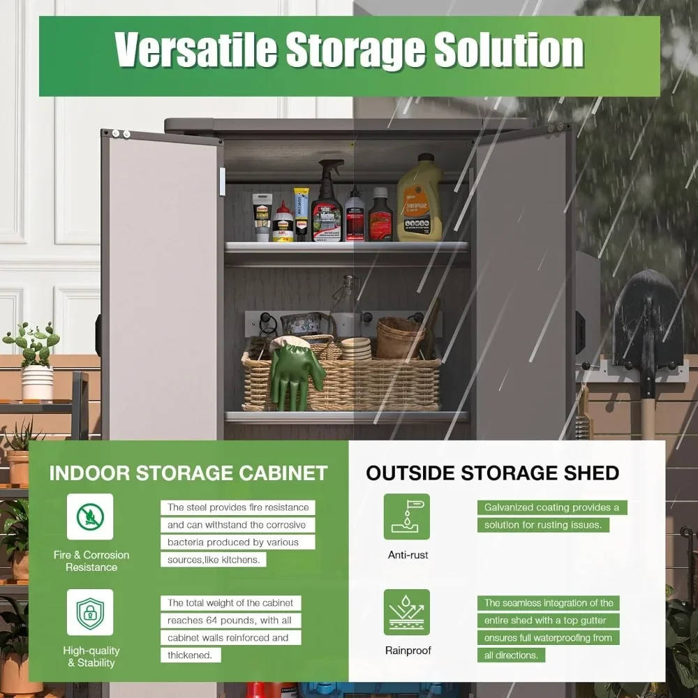 

Resin Outdoor Storage Cabinet Waterproof with Adjustable Shelves, Vertical Tall Plastic Storage Shed with Reinforced Floor