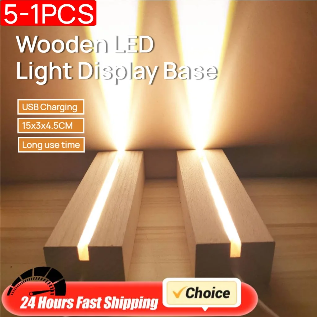 

1-5 шт., креативная светящаяся светодиодная подставка для дисплея, зарядка через USB, прямоугольная кристаллическая деревянная подставка с подсветкой, держатель лампы, художественные украшения