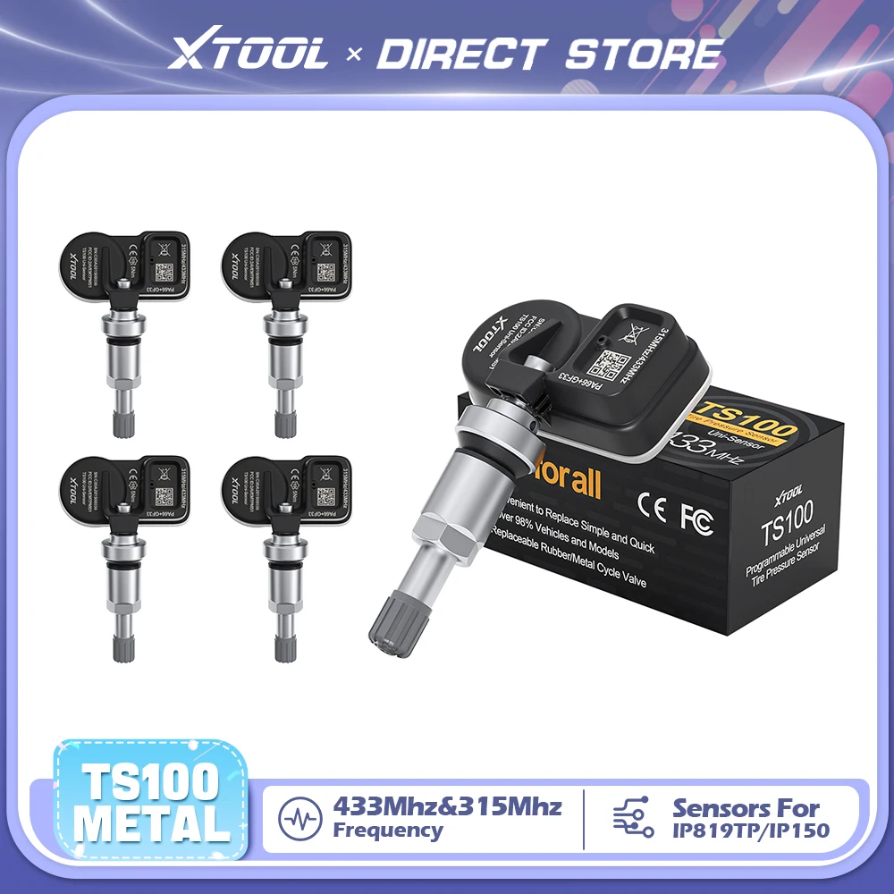 XTOOL TS100 315MHz 433MHz Programmable Tire Pressure Monitoring System Sensor TPMS Work With TP150 IP819TP Metal Version 2 in 1