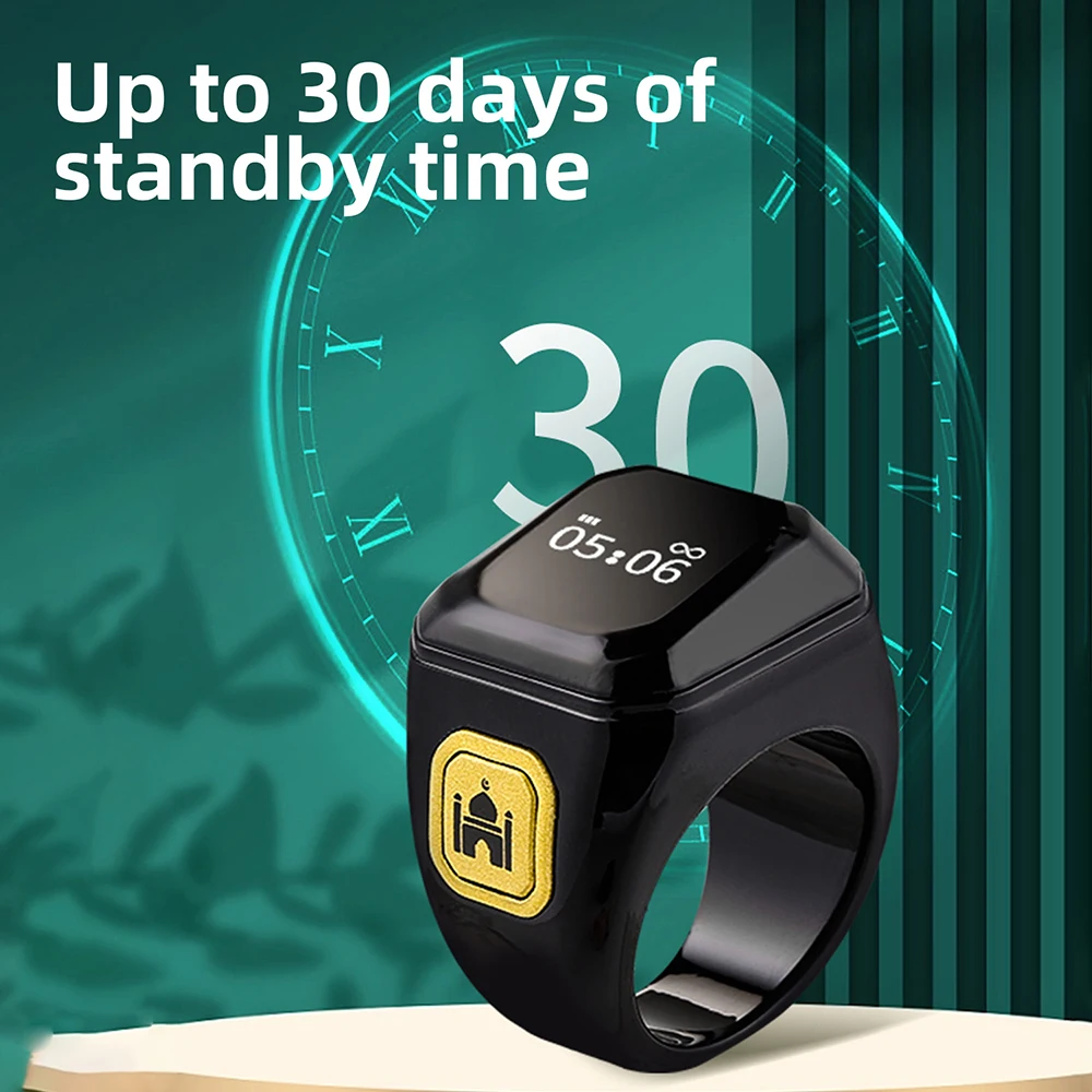 OLED Digital Smart Zikr Ring Counters Bluetooth App Tasbih Tally Counter for Muslims Prayer Time Vibration Reminder Alarm Clock
