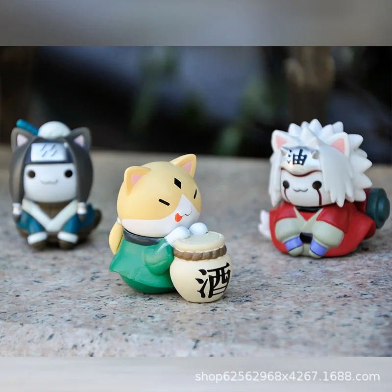 8pcs/set Anime Naruto Cat Q Version Kawaii Action Figure PVC Model Statue Toys Desk Decor Doll Cake Ornament Collectible Gifts