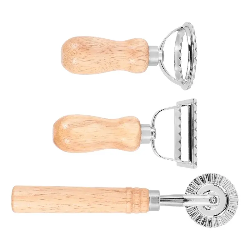 A21Q -Ravioli Pasta Cutter Set, Ravioli Stamp Maker With Wooden Handle For Ravioli, Pasta, Dumplings Lasagna, Pierogi