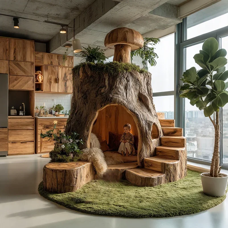 Stump Bonsai Interior Living Room Decoration Fake Green Plants Bionic Tree House Ornament Home Pet Nest