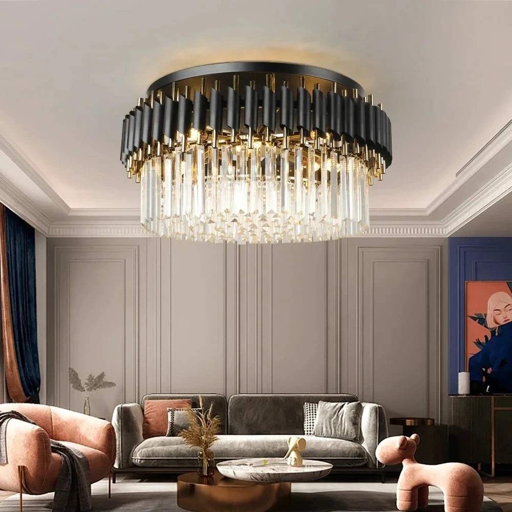 Lampadari moderni a soffitto in cristallo nero oro LED per soggiorno sala studio lampade a sospensione da cucina rotonde illuminazione della decorazione della camera da letto