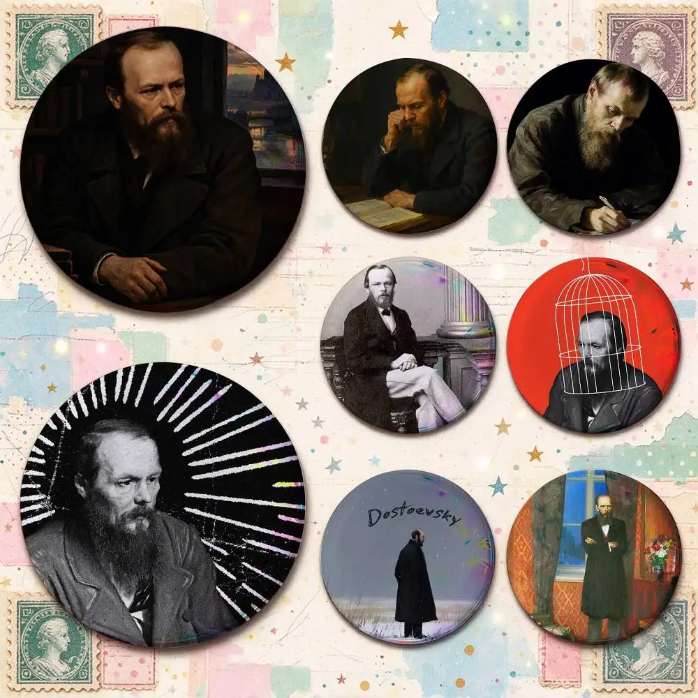 Thinker F-Fyodor D-Dostoevsky Custom Enamel Pin Badges 25mm 32mm 44mm 58mm Backpack Hat Decor Toys Gifts