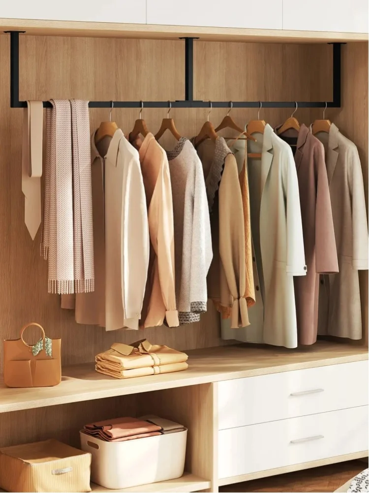 140/170cm Schwarze Wandmontierte Kleiderstange im Industriedesign, Rohr-Kleiderständer für Garderobe und Zuhause zur Aufbewahrung und zum Aufhängen von Kleidung