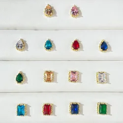 10Pcs Retro Nail Zircon Jewelry Water Drop/Rectangle Shaped Nail Korean Supplies 3D Decals For Manicure Nail Sparkle Charms
