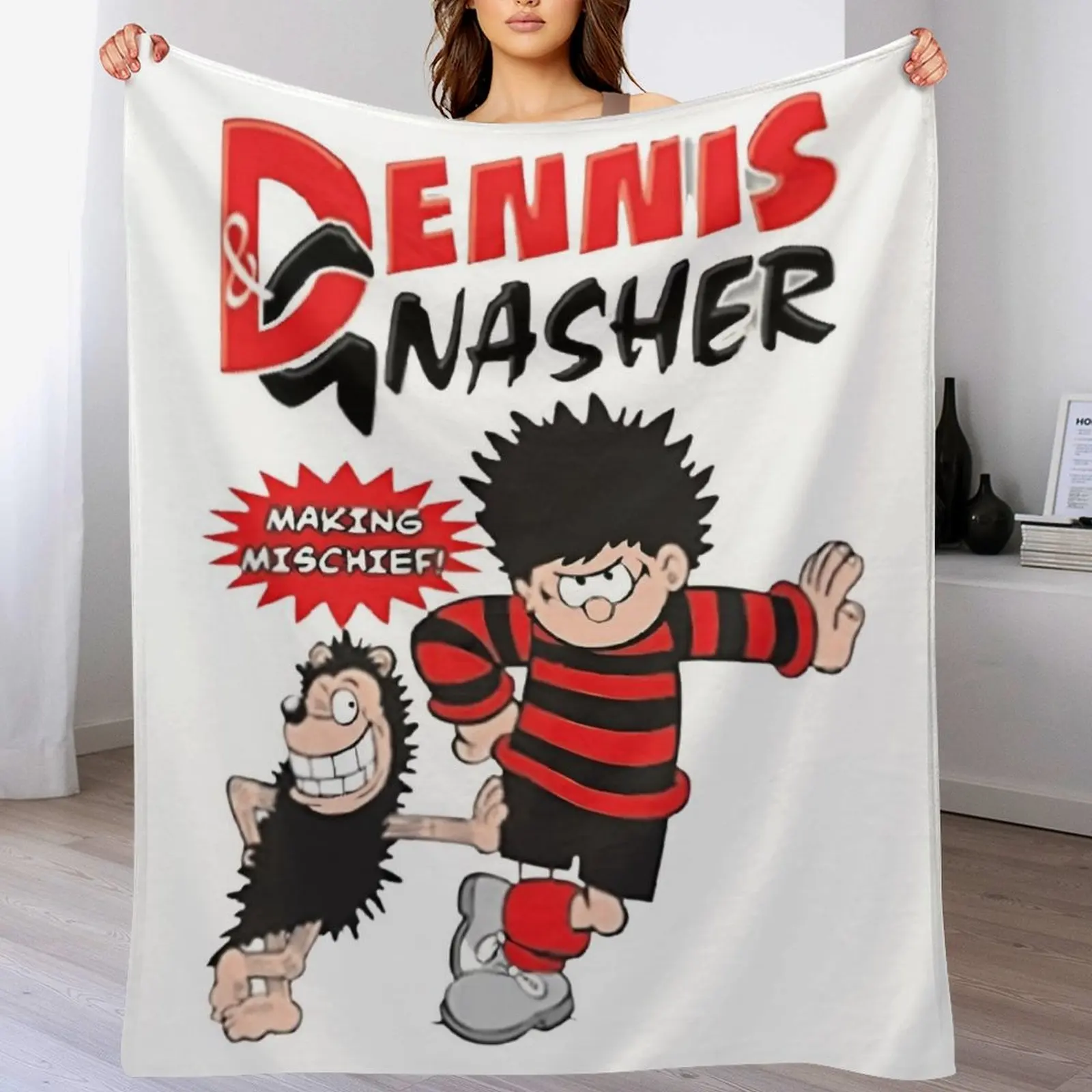 Making Mischief. Classic Dennis the menace and Gnasher, vintage style. Throw Blanket Nap Sleeping Bag Blankets