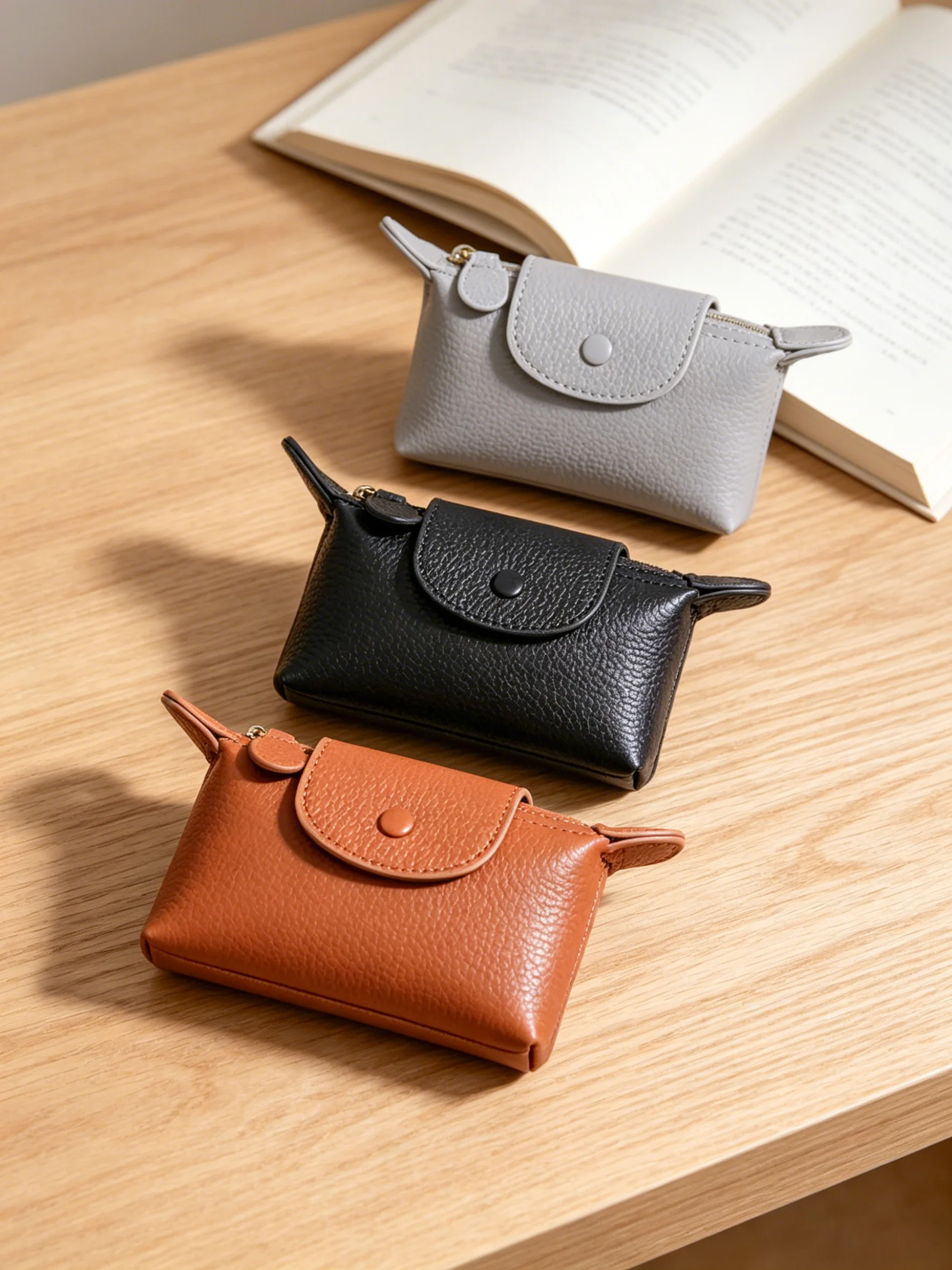 Bolsa Clutch Feminina com Textura Retro de Lichia, Design Portátil com Fecho de Botão e Zíper, Multifuncional como Porta-Moedas, Porta-Cartões e Porta-Chaves