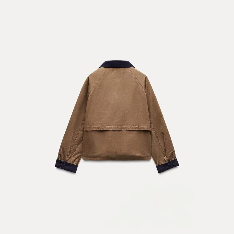 Spring 2025 Women's Faion Color Blo Collar Jaet Coat Stand Fit Z Brand ort Outerwear European Sle