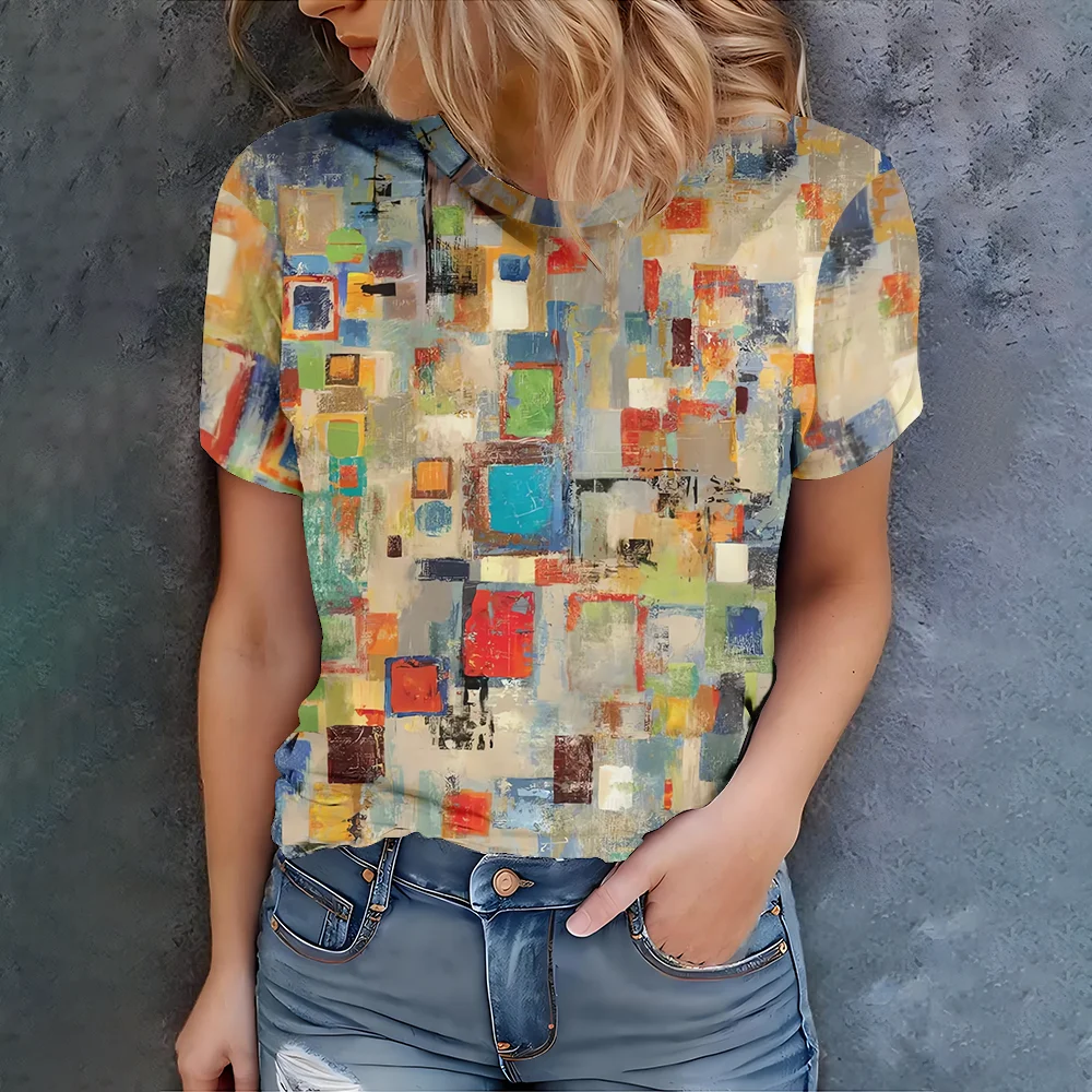 

Летняя женская футболка с 3d модным принтом и градиентом в стиле Харадзюку, футболка большого размера для женской одежды, новая футболка с коротким рукавом