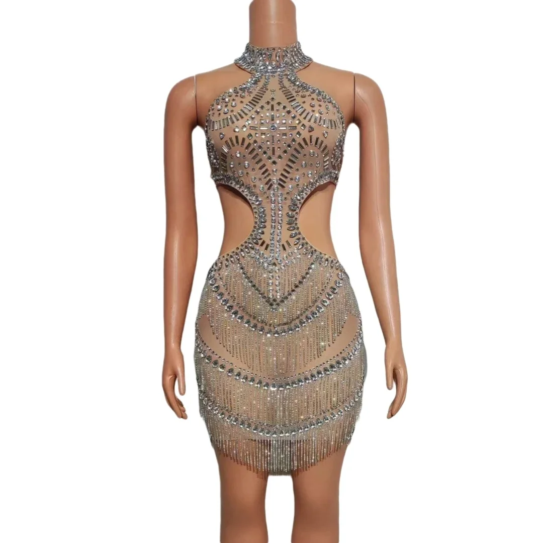 

Luxury Rhinestone Birthday Queen Dress For Women Backless Sleeveless Photography Pageant Goddess Senior Dressy Singer Outfits