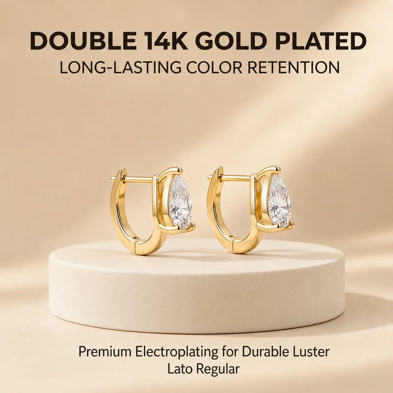 Moonmory Minimalistische Luxus-Marken-Schmuckstücke, Messing-Ohrringe im Birnen-Schliff für Damen, 5A 14K Doppel-Goldplattierung, Zirkon-Creolen – Detail 7