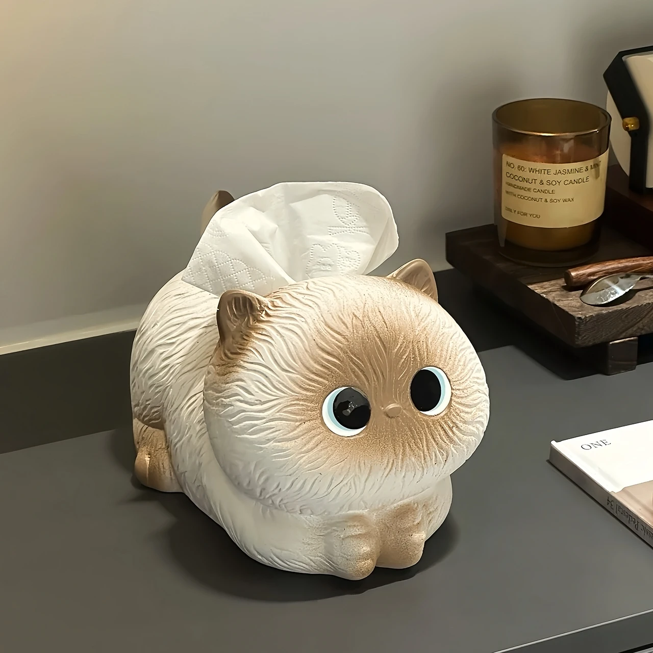 

Cute Siamese Cat Tissue Box, Made of Vinyl, Home Coffee Table Decoration, Creative Napkin Holder