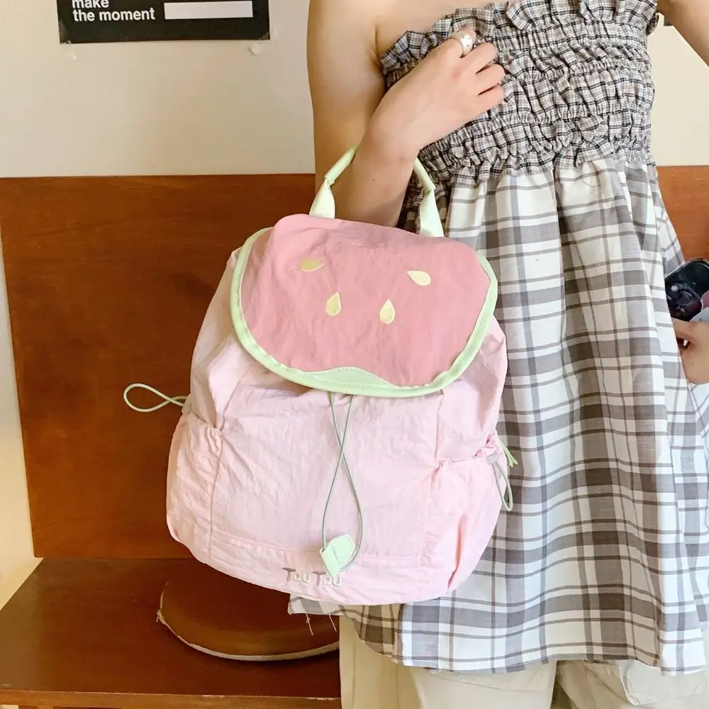 Ransel Serut Stroberi Warna Dopamin Ransel Nilon Buah Gaya Korea Travel Tahan Air Kapasitas Besar
