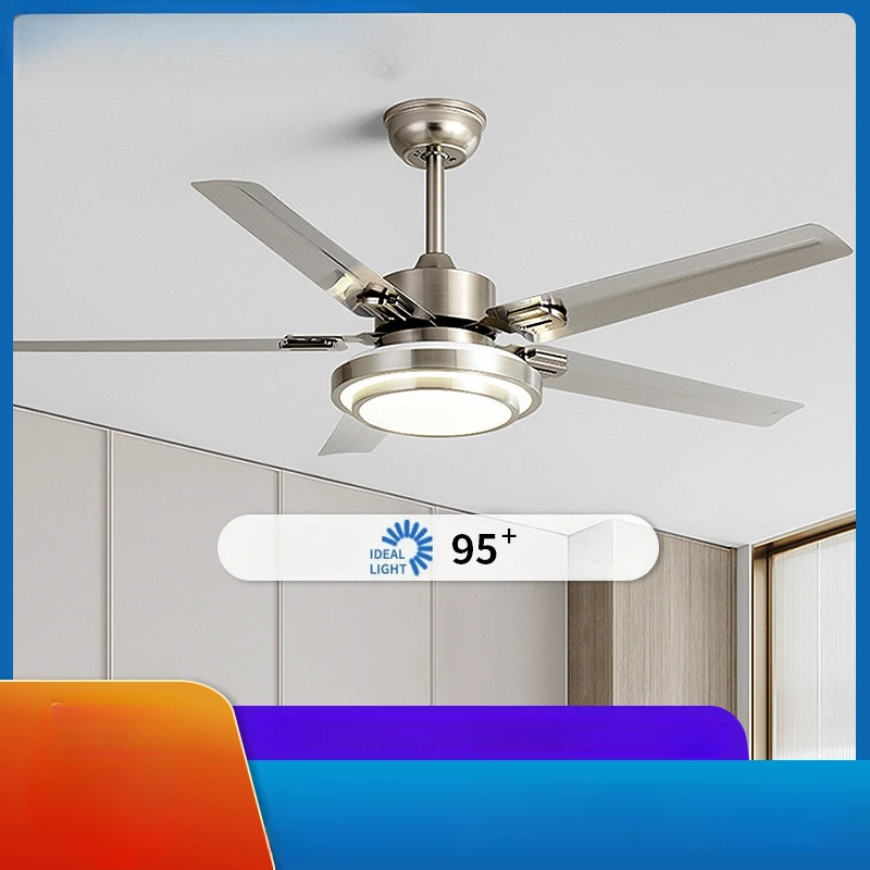 

Nordic Home Living Room Ceiling Fan Light Stainless Wind 52 inch Restaurant bedroom Ceiling Fan with LED Light Remote Control