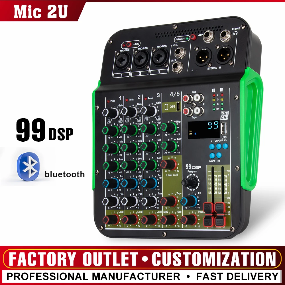 5 Channel Mixer Controller 48V Audio Mixer with Phantom, Bluetooth, USB 99 Effects Live Broadcast sound Table 2023 NEW MG7